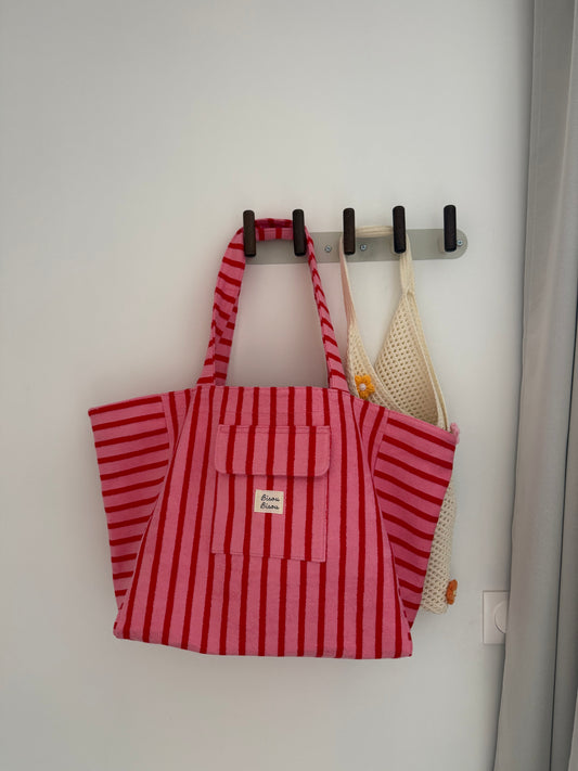 Sac de plage rose et rouge